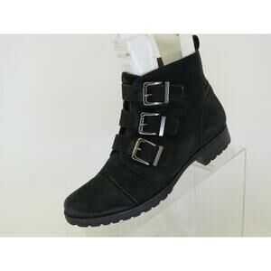 Earthies Womens Black Leather Zip Buckle Ankle Fashion Boots Bootie Size 6 B